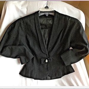 Vintage Peplum hem Jacket, Rhinestone Bow Front, Black S/M